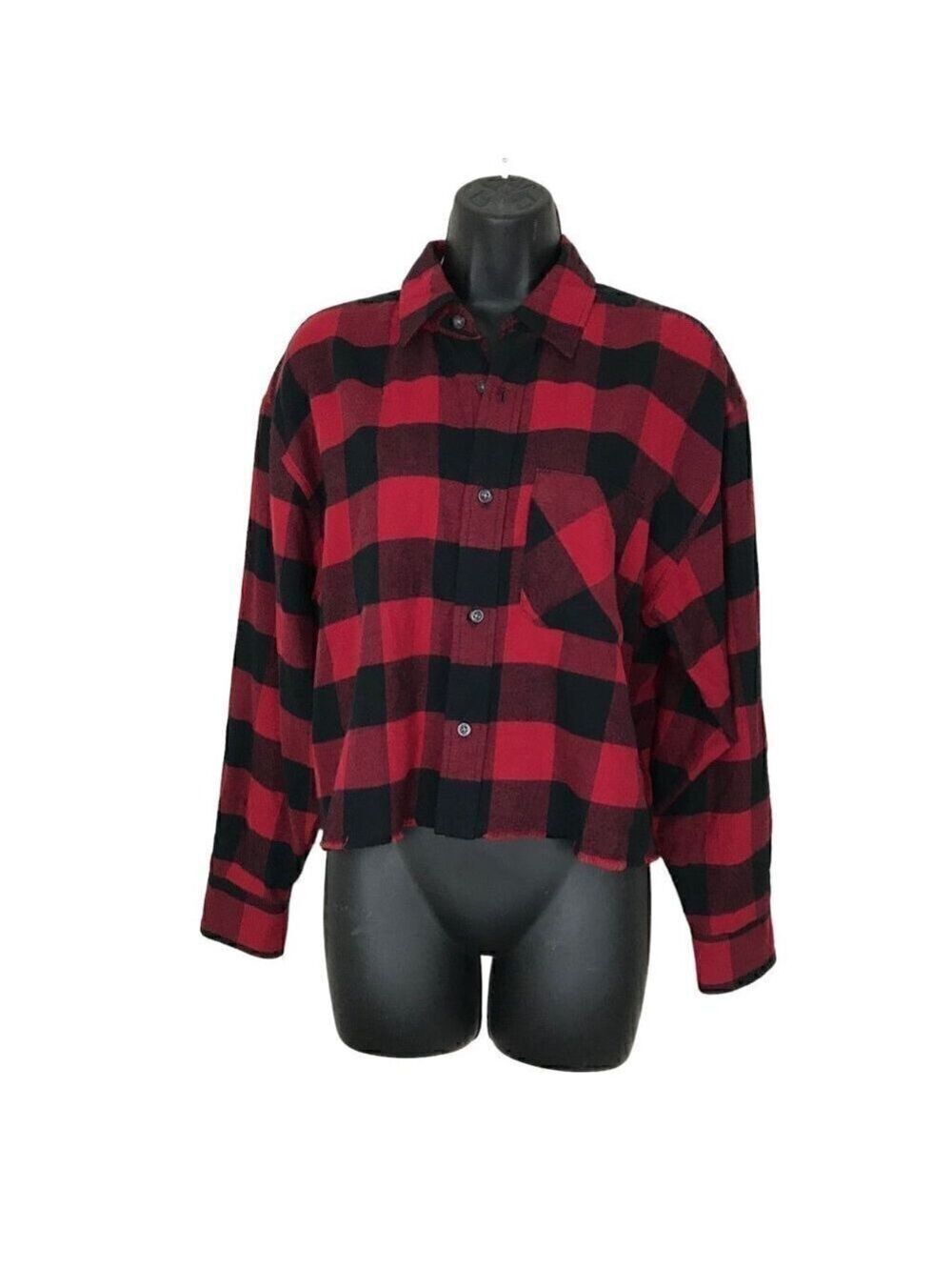 NWOT Aritzia TNA Banff Red Buffalo Plaid Cropped Button Down Shirt Size 1